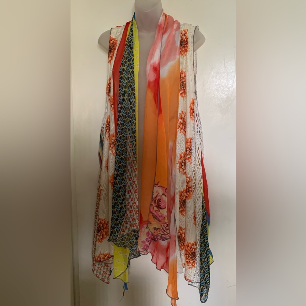 Feratelli Sheer Floral Lace Boho Vest Swim Cover up Beach Attire Size L